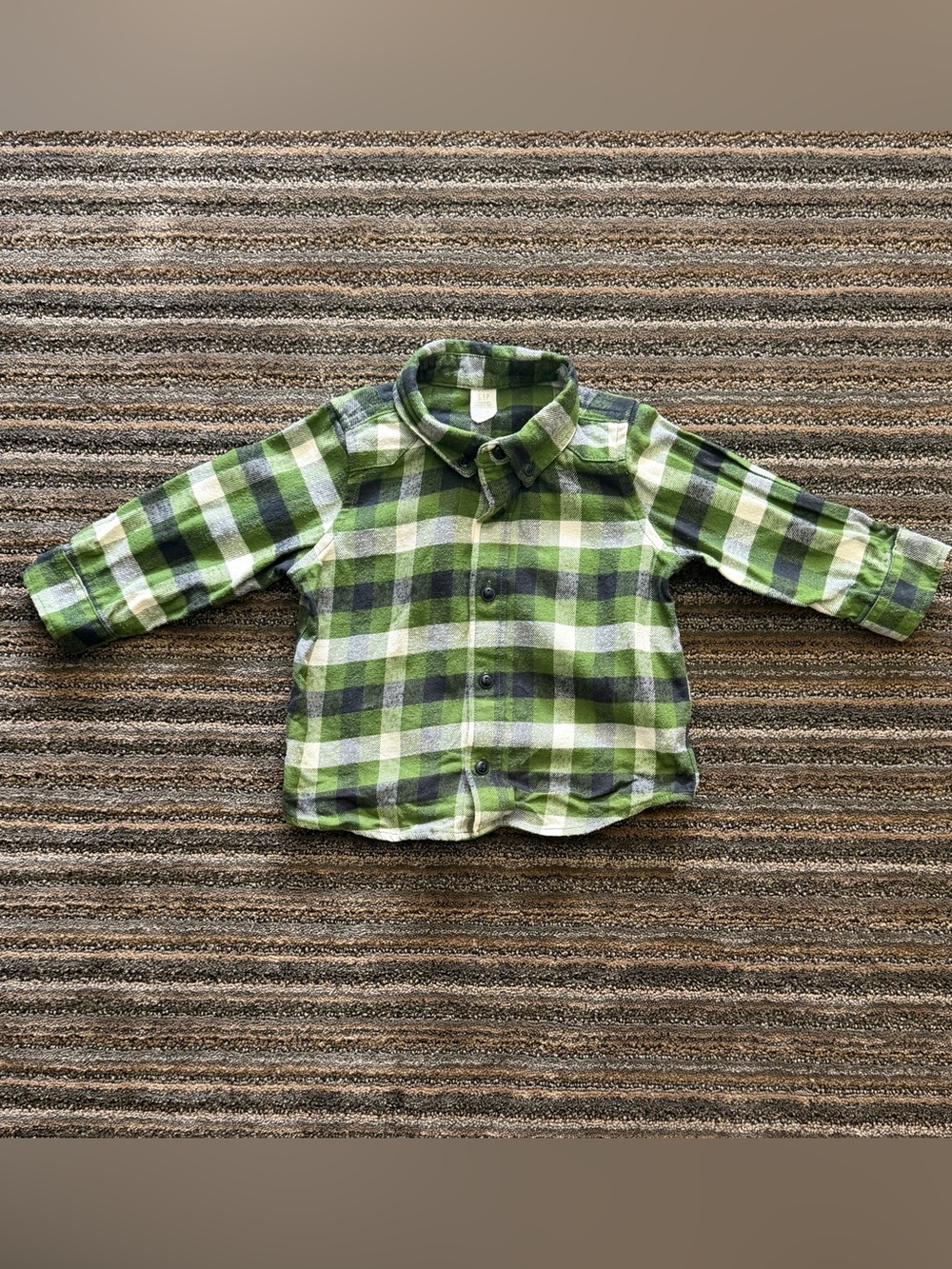 GAP Baby Boy Green and White Plaid Button-Down Long Sleeve Shirt
